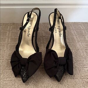 Kate Spade Black Glitter Bow Heels